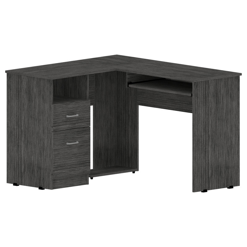 2-Drawer 1-Shelf L-Shaped Computer Desk Home Office Desk, Gray
