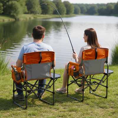 Fauteuil de camping surdimensionné très résistant, chaise de jardin pliante portable pour l'extérieur avec table d'appoint, pochette de rangement, supporte 330 lb