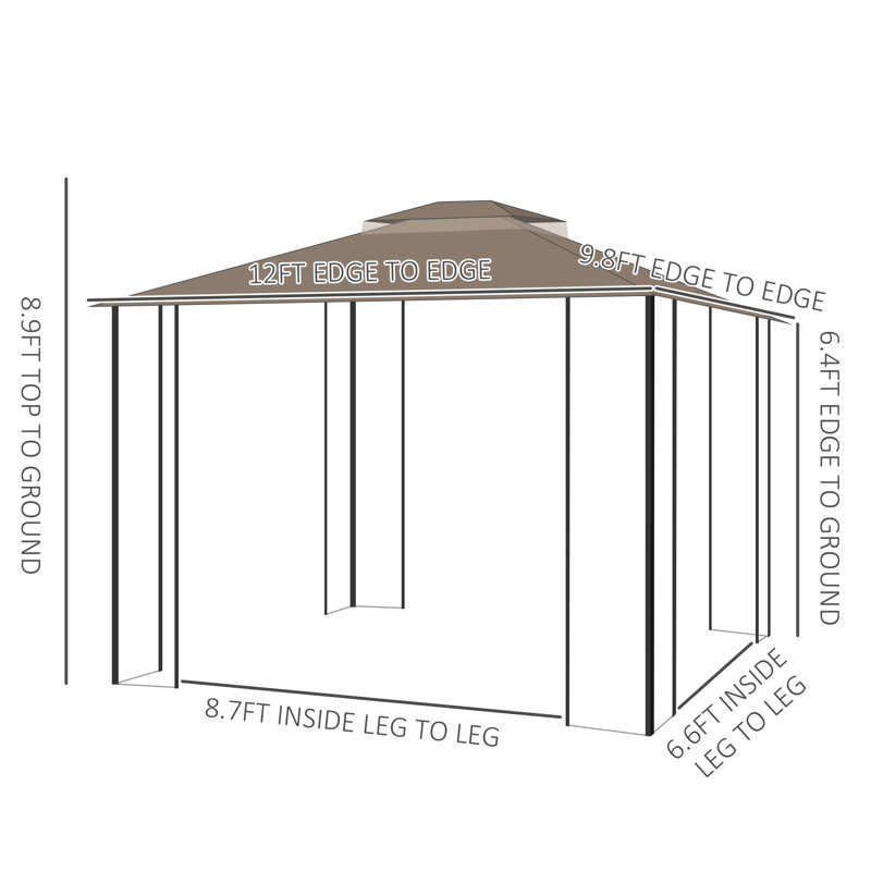 Taupe and Greige Steel Patio Gazebo with Double Tier Roof