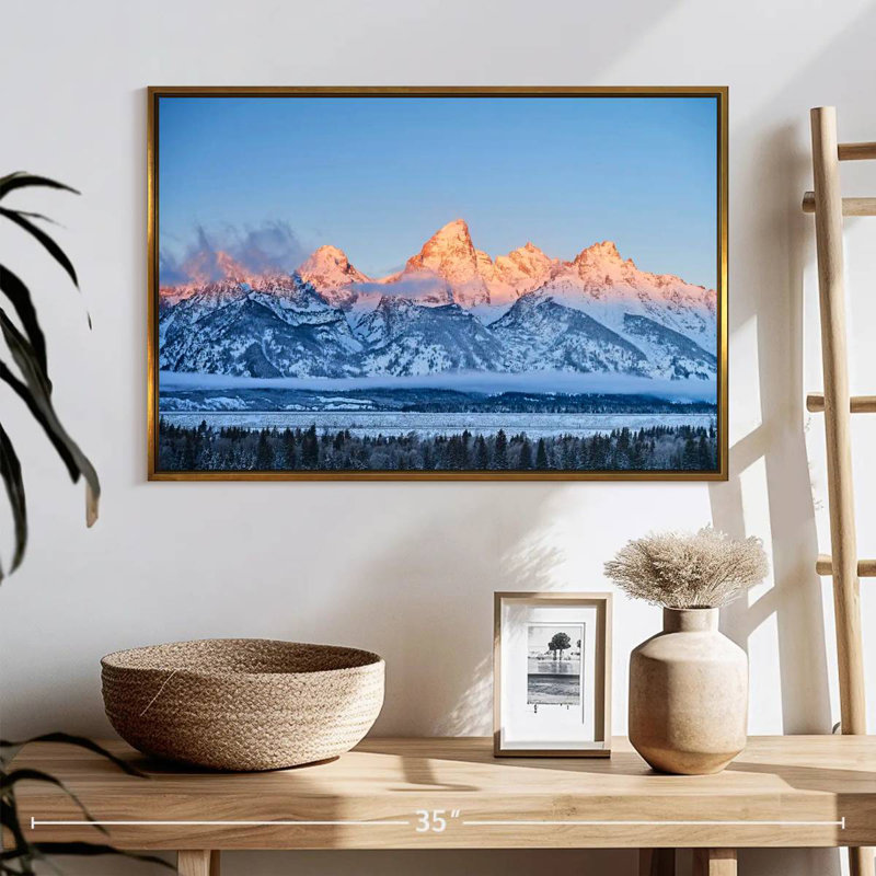 Grand Tetons congelés, Cadre flottant doré, 25 po x 17 po