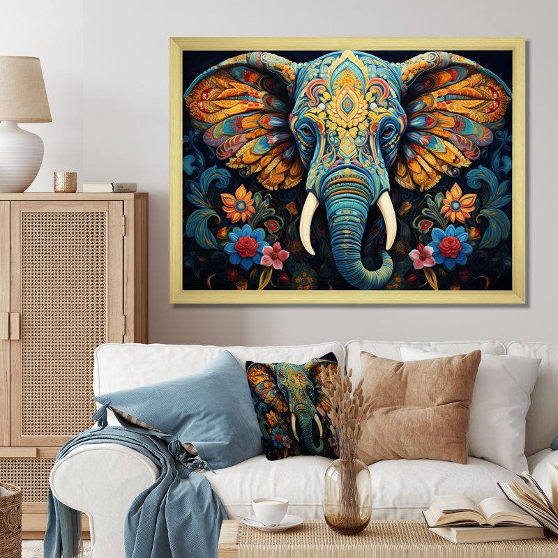 Teal Elephant Legacy - Éléphant, art mural encadré, Encadrement doré, H 34 po x l 44 po x P 1,5 po
