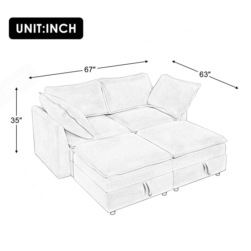 Canapé 4 pièces avec rangement Mirod, Gris