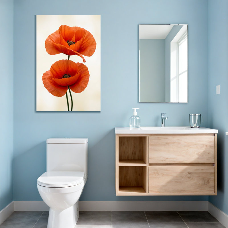 Plantes et fleurs coquelicots orange sur fond crème, H 18 po x l 12 po