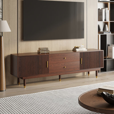 Mid-Century Modern TV Stand for 60+ Inch TVs, TV Console with 2 Storage Cabinets and 2 Drawers, Entertainment Center
