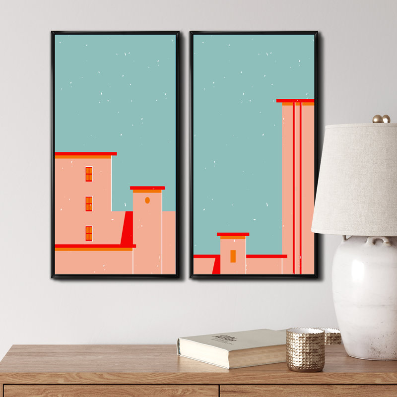 «Vintage Geometric Cityscapes I», ensemble de 2 reproductions, H 32 po x l 32 po x P 1 po, Toile avec cadre noir