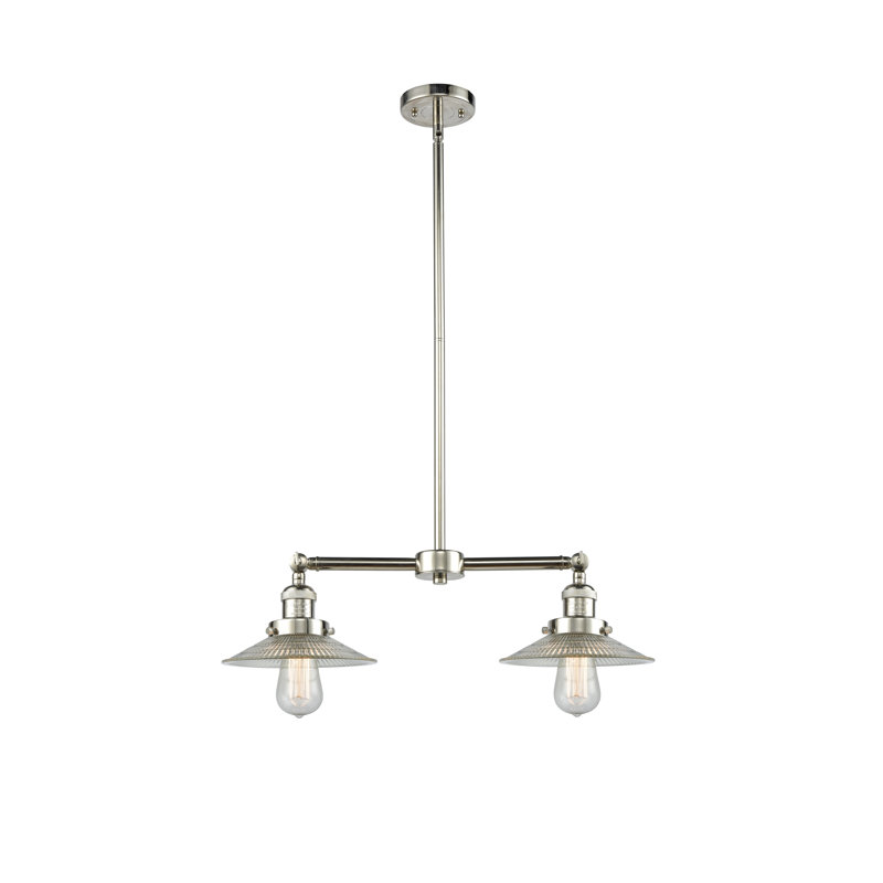 Luminaire suspendu linéaire à 2 lumières pour îlot de cuisine Miramontes, Halophane transparent, Nickel poli