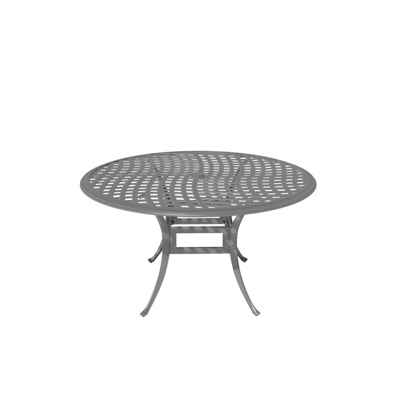 53" Powder Coated Cast Aluminum Outdoor Dining Table With Umbrella Hole
