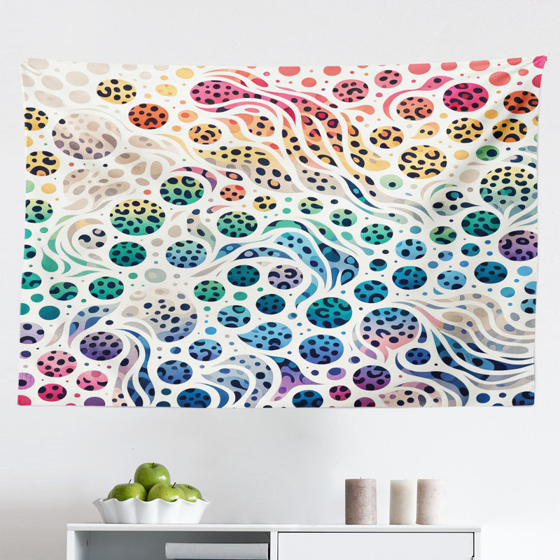 Winston Porter Leopard Print Wall Hanging Tapestry Colorful Spotted Dots White Multicolor, H 30 po x l 45 po