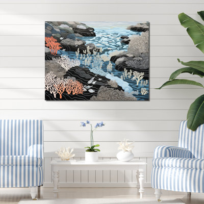 «Black and White Abstract Corals River I», reproduction sur toile