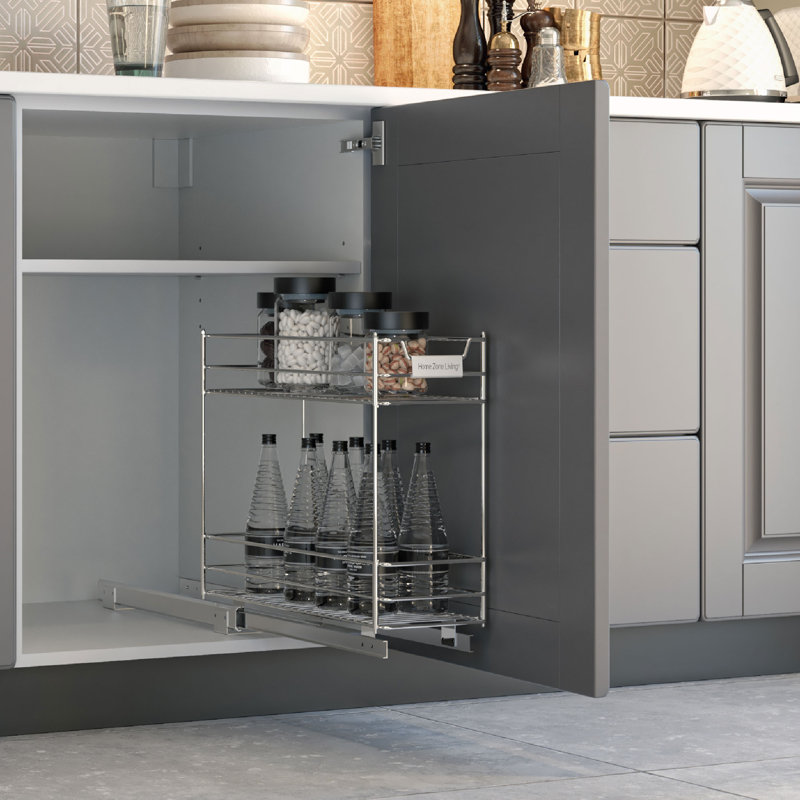 Rangement coulissant dans l'armoire avec tablettes de rangement à 2 niveaux et glissières à roulement à billes, largeur de 7 po