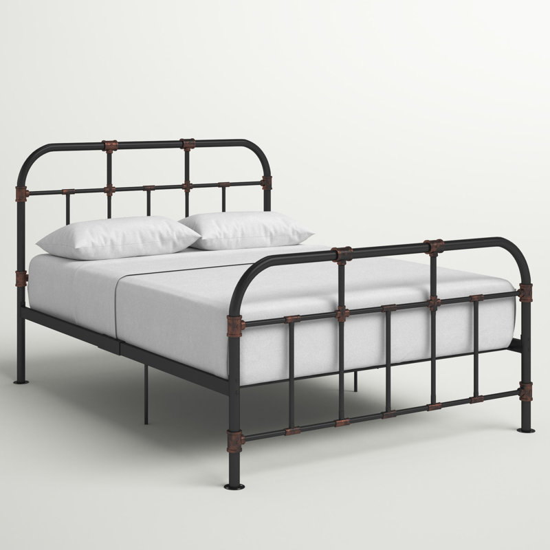 Annabelle Platform Bed Vintage Open Frame, Industrial Pipe Cast with Copper Handbrush Accent, Full/Double
