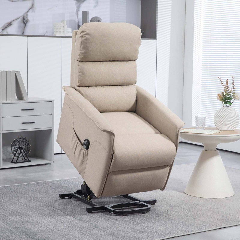 Fauteuil en tissu avec télécommande, Beige, Manuel - Poignée / levier, Oui