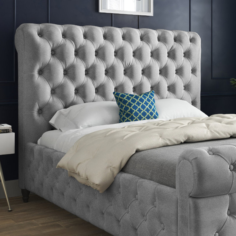 Aleesha Upholstered Bed, Double (4'6), Grey