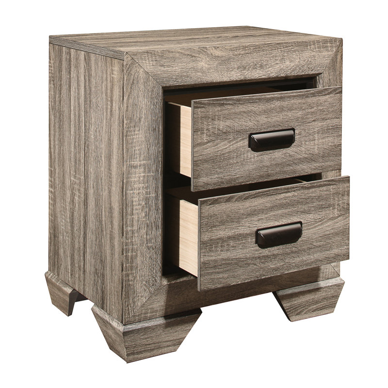Table de chevet de chambre à coucher avec finition en bois naturel et 2 tiroirs en métal pour un attrait contemporain