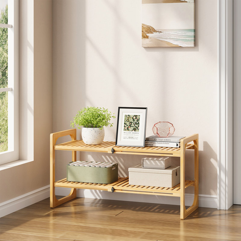 2‑Tier Bamboo Expandable Stackable Shoe Rack, 2-Tier
