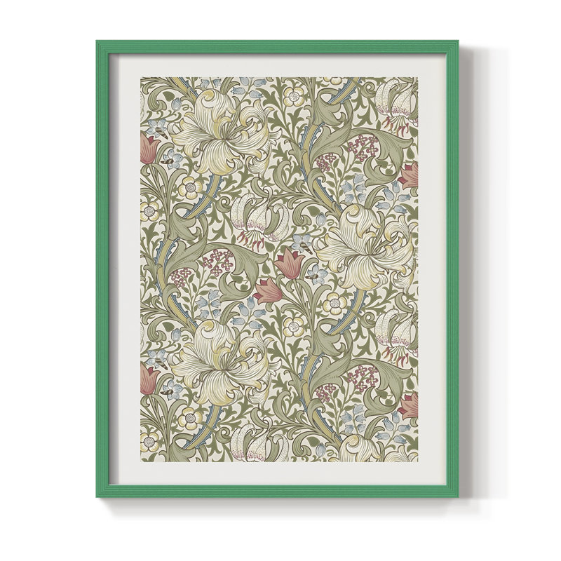 Reproduction florale rétro encadrée de couleur cccv - bois massif, Vert, H 11 po x l 9 po