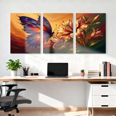 Ensemble de 3 tableaux sur toile représentant des papillons et des fleurs, pour la décoration du salon, de la chambre et de la maison.