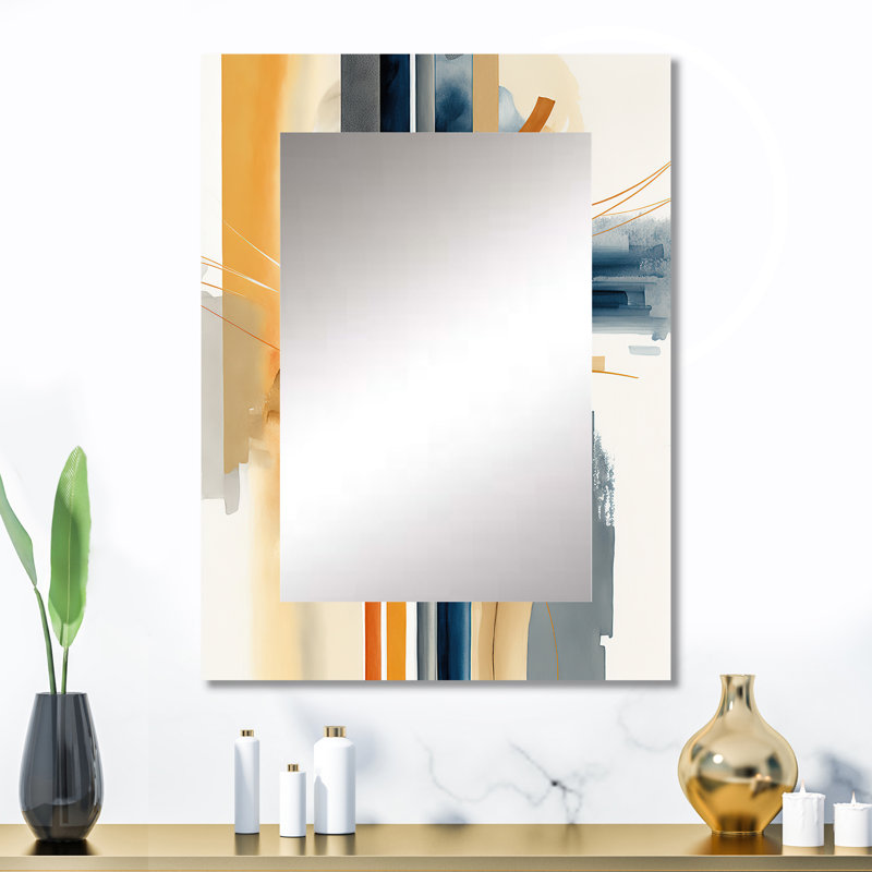 Modern Blue And Gold Abstract II - Large Wall Mirror On Metal, 32" x 24"