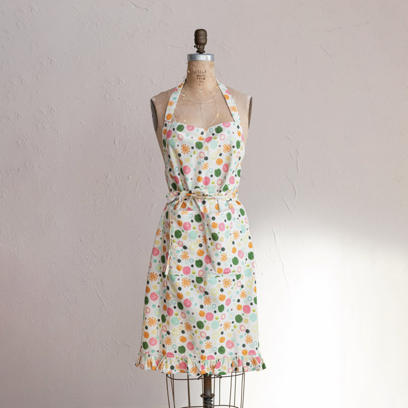 Cotton Printed Apron With Pattern And Ruffle