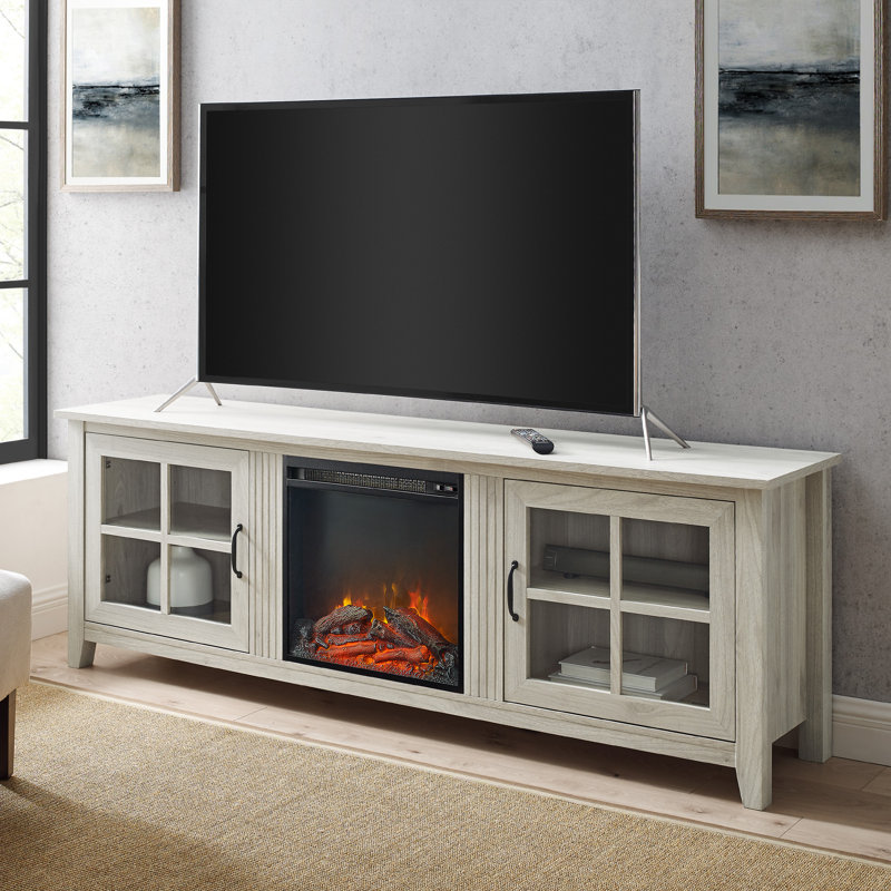Dake 70" Media Console with Electric Fireplace, Birch