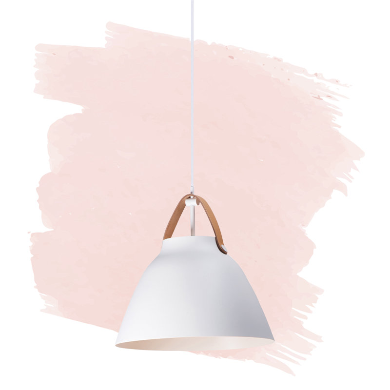 Luminaire suspendu en forme de dôme 1 lumière Gianni, Cuir brun clair / blanc, H 14,5 po x l 14,25 po x P 14,25 po