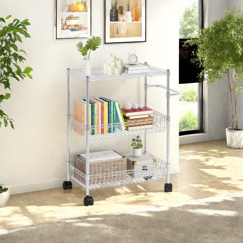 Chariot roulant de rangement en métal à 3 niveaux, Argent argent