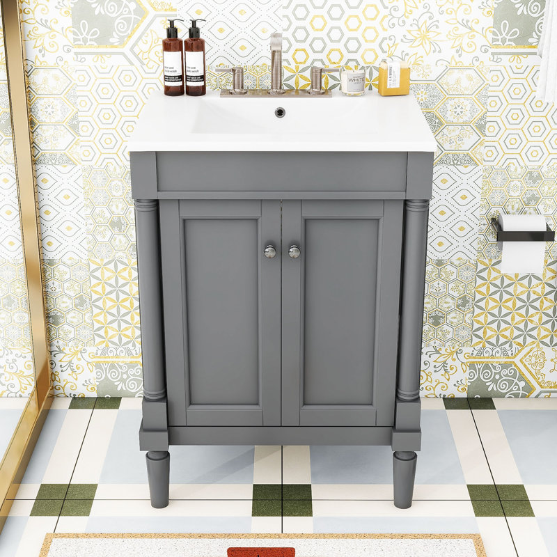 Meuble-lavabo avec lavabo supérieur et armoire de rangement à 2 niveaux Clita, Gris
