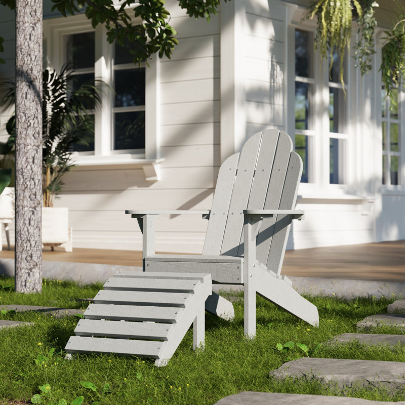 Lollis Adirondack Chair With Ottoman, Light Gray