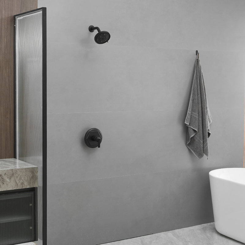 Robinet de douche à pluie simple à une poignée et 9 jets avec soupape d'équilibre de pression Noir mat (valve incluse)
