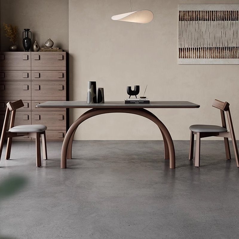 Italian Rock Slab Modern Simple Dining Table Solid Wood Base Dining Table, 29.53"H x 59.06"L x 31.5"W
