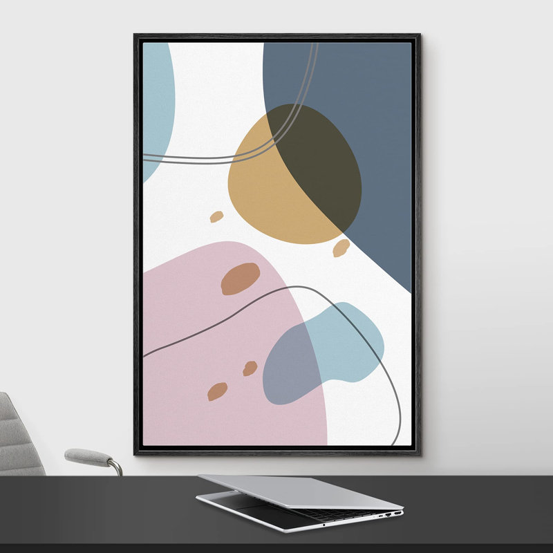 Bleu, jaune et rose, sphères géométriques, formes abstraites, art moderne, illusion 3D minimaliste, coloré, Noir