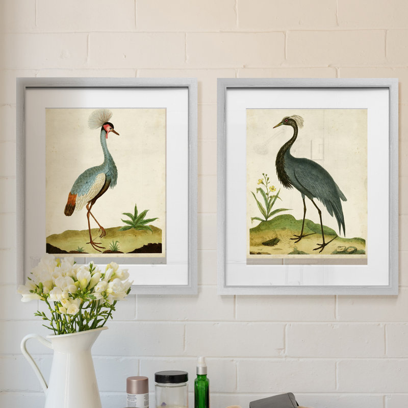 « Heron portrait I », ensemble de 2 reproductions d’art graphique encadrées sur papier