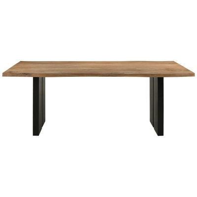 Table de salle à manger rectangulaire en bois naturel, pieds en fer noir à double piédestal, 30 pouces de haut, 40 de large, 80 de long, convenant à 6