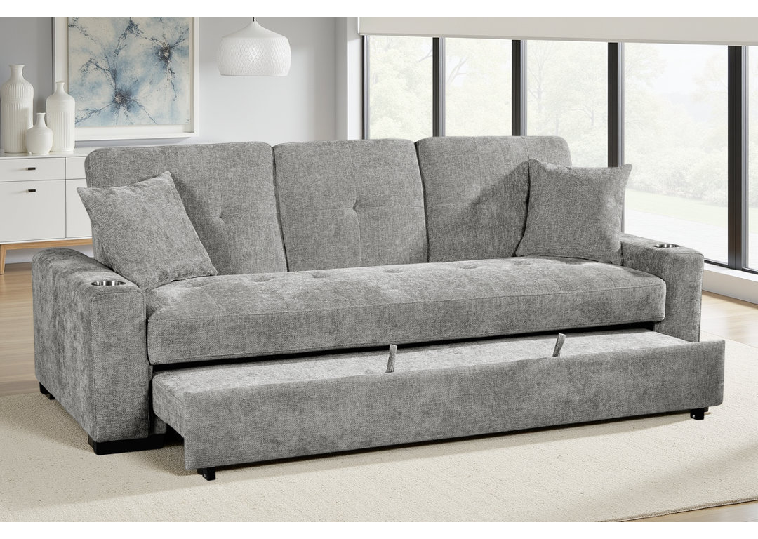 Upholstered Sofa Bed with Cupholders