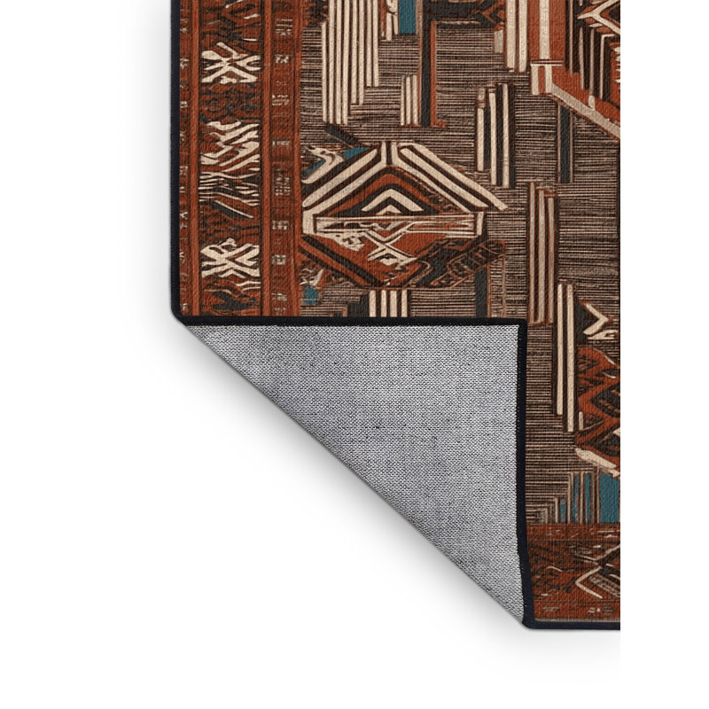 Tapis art déco brun lavable à la machine, Carré 6 pi