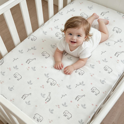 Elephant Print 100% Cotton Soft Breathable Standard Fitted Crib Sheet