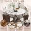 Table de salle à manger ronde avec plateau tournant à 360 ° lisse - Plateau en pierre frittée résistant aux taches et à la chaleur, design minimaliste moderne pour la salle à manger, la cuisine, le coin repas, l'espace compact-1145260152