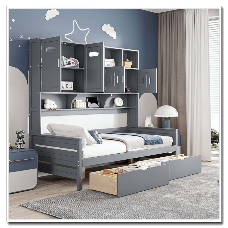 Lit de jour en bois, Lit double, Gris