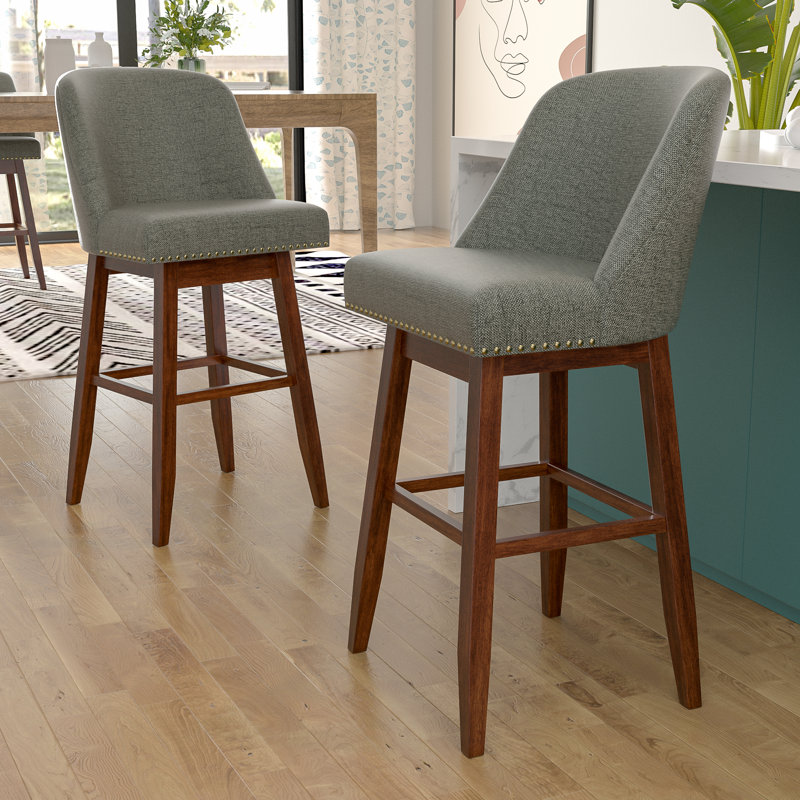 Tabouret de comptoir rembourré Havant, Tabouret de bar (siège d'une hauteur de 30 po), Gris / noyer