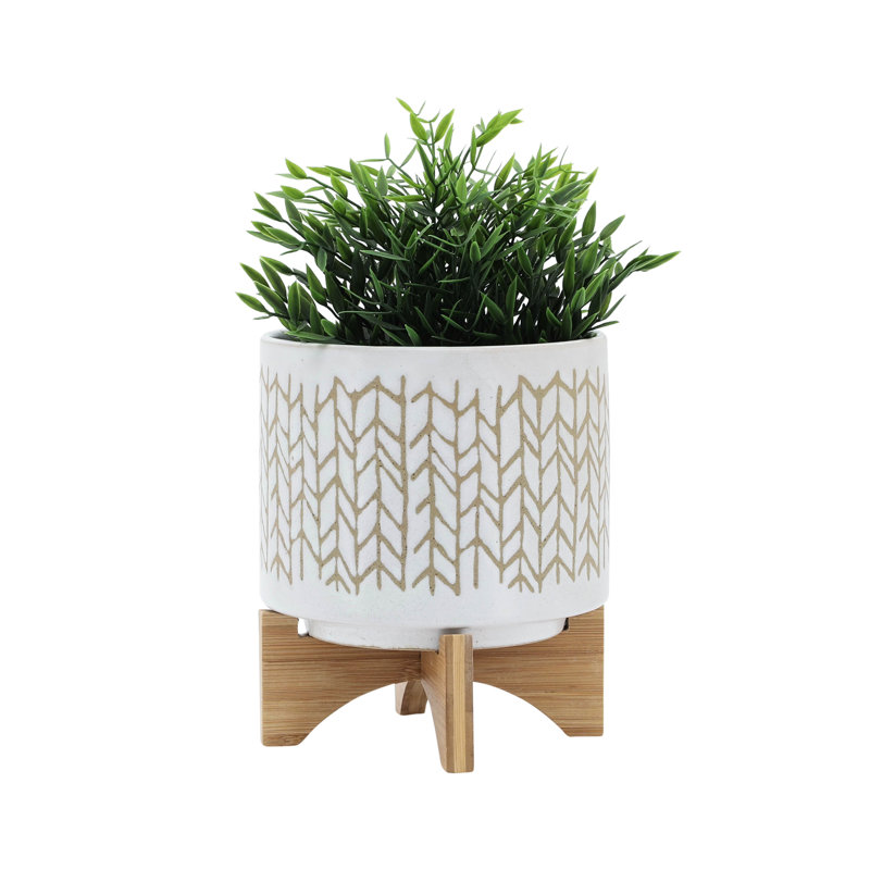 Jardinière en céramique beige de 8 po avec support