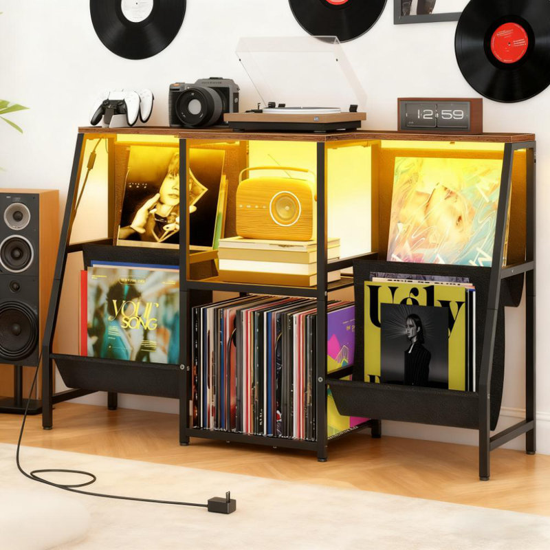 Support pour tourne-disque avec lumière DEL, rangement en vinyle pour 280 albums