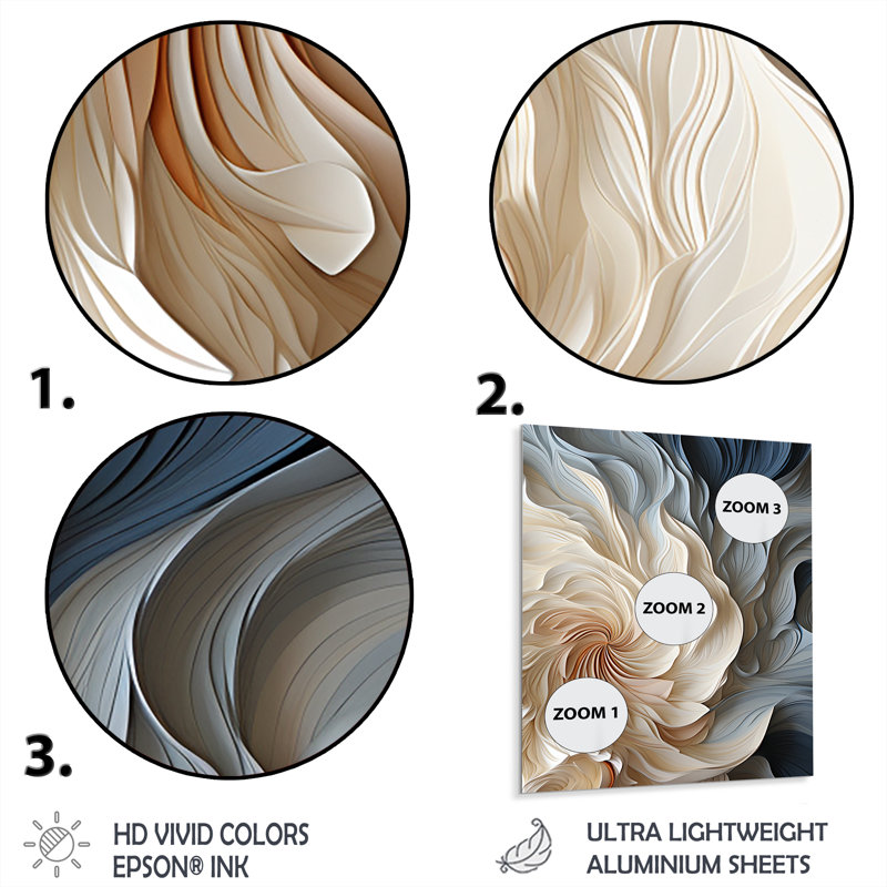 Plume blanche et bleue en spirale II - art mural géométrique en métal, H 40 po x l 30 po x P 1,5 po