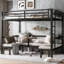 Grand lit superposé en métal, couleur noire, lit superposé inférieur en trois parties, sommeil silencieux-1257670554