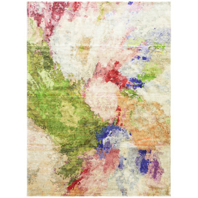 Tapis unique en laine et soie de couleur népalaise rectangulaire 9 pi x 12 pi Népal
