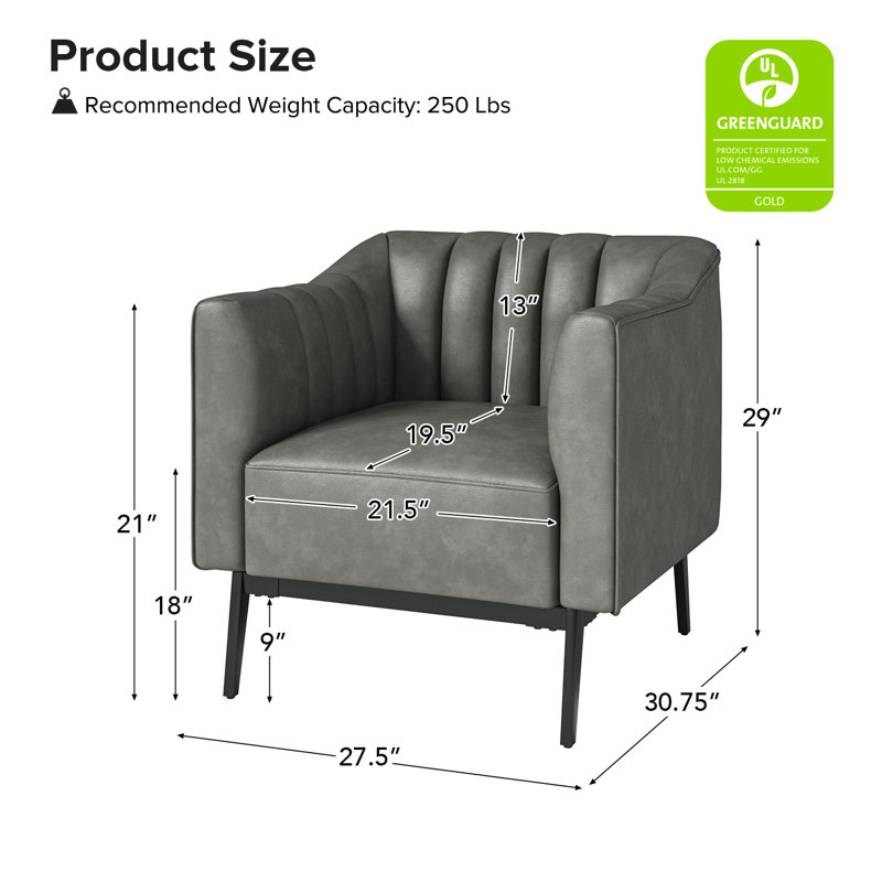 Fauteuil en similicuir de 27,5 po Yeilyn, Similicuir gris