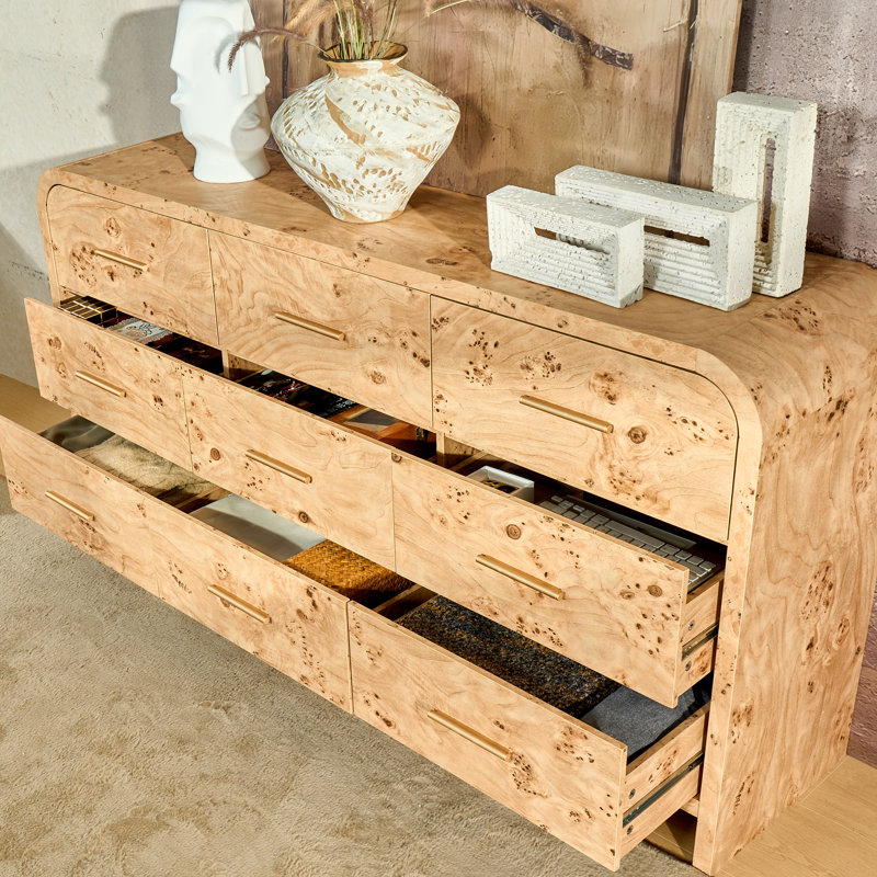 Modern 9-Drawer Dresser - 63" Luxury Storage System, Light Burlwood