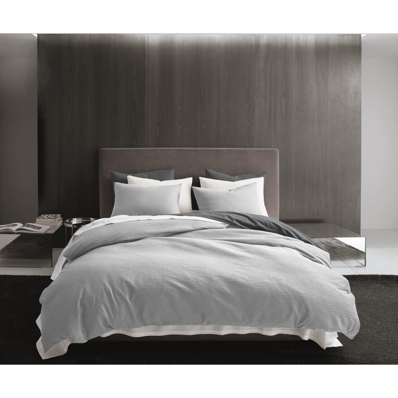 Waffle Pique Standard Cotton Reversible 3 Piece Comforter Set, King Comforter + 2 King Shams, Black