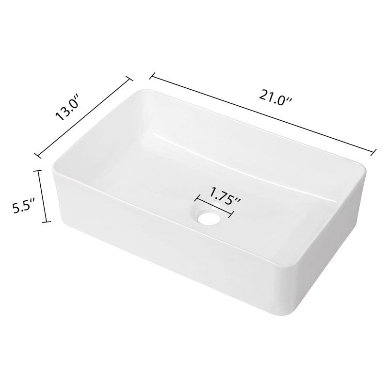 Glossy White Ceramic Rectangular Bathroom Sink