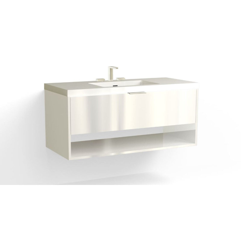 Modo 48" W Wall Mounted Single Bathroom Vanity, Glossy White/Single, Charred, Polished Nickel