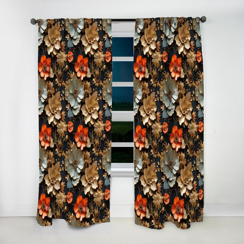 Vintage Tuscan Flowers I - Floral Curtain - Velvet Room Darkening - 1 panel, 52" W x 120" L